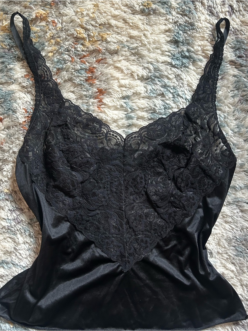 Vanity Fair Black Satin Lace Camisole